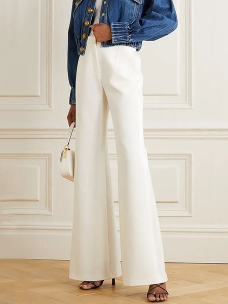 

Simple Solid Regular Fit Pants, White, Straight Leg Pants