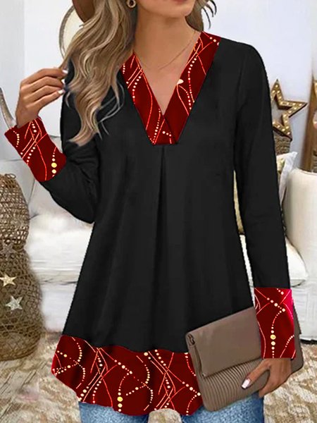 

Cotone miscele Geometrico Allentare Top, Nero, T-Shirts