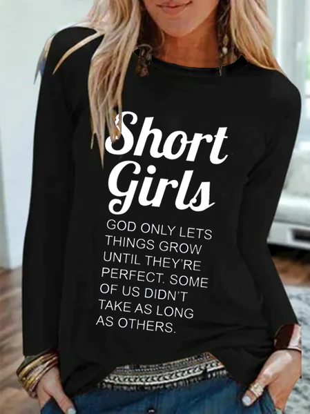 

Short Girls Casual Crew Neck Long Sleeve Shirts & Tops Graphic T-shirts For Women, Black, T-Shirts