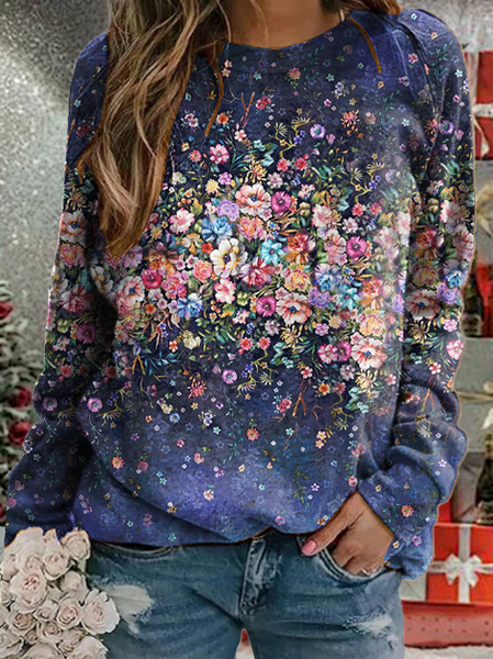 Floreale Pastorale Felpa, Blu, Hoodies & Sweatshirts