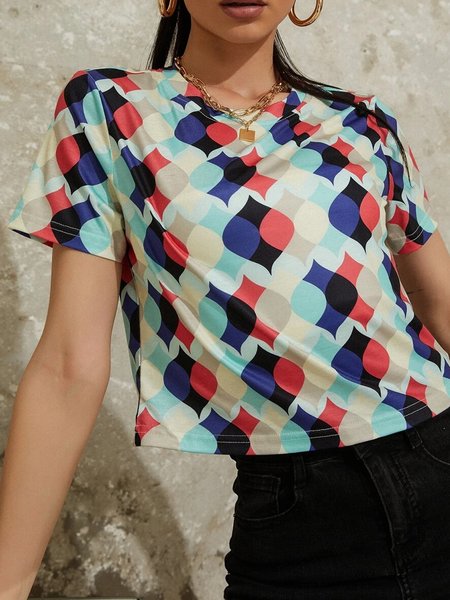 Geometric print cropped T-shirt, Multicolor, Tops