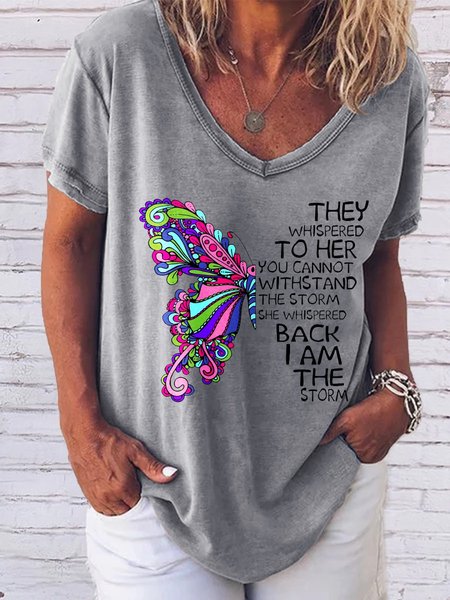 

They Whispered To Her V Neck Shirts & Tops, Gray, T-shirts