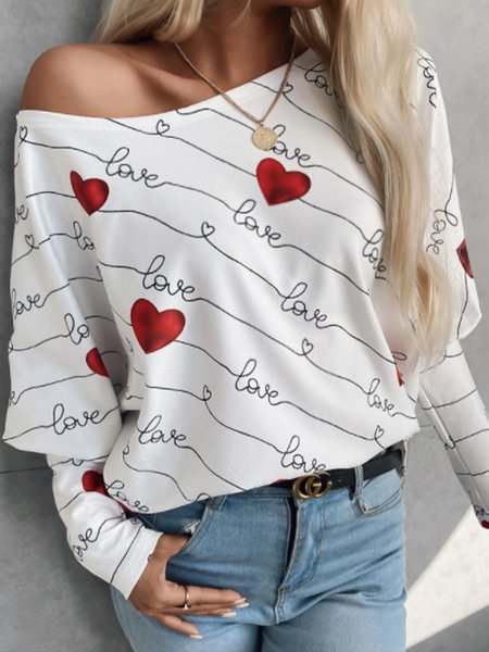 

Valentine's Day Heart Letter Printed Top, White, Tops