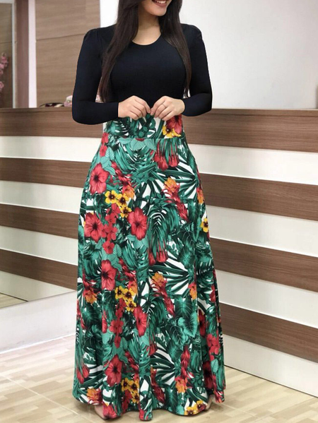 

Regular Fit Knitting Dress, Black-green, Maxi Dresses