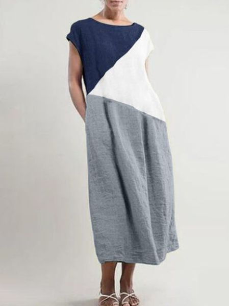 

Casual Color Block Cotton Blends Dresses, Multicolor, Maxi Dresses