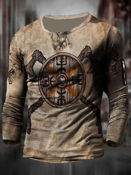 

Cotton Long Sleeve Crew Neck T-shirt, As picture, T-shirt
