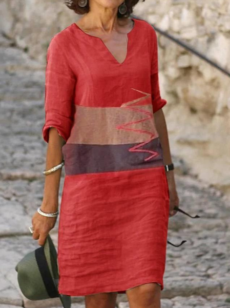 

Color Contrast Casual Weaving Dress, Red, Dresses