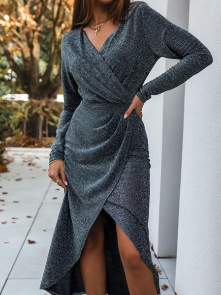 

Cotton Blends Casual Regular Fit Knitting Dress, Gray, Maxi Dresses
