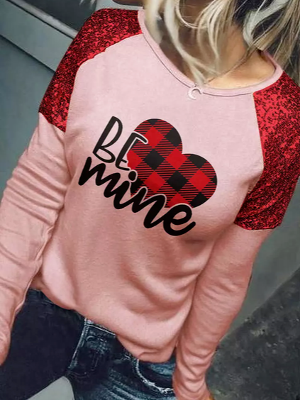 

Valentine's Day Color Block Casual Cotton Blends Shirts & Tops, Pink, Tops