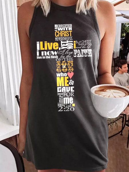

Letter Print Casual Round Neck Vacation Mini Dresses, Black, Mini Dresses