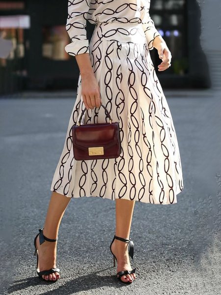 

Elegant Lady Date Daily Printed Elegant Skirts, White, Midi Skirts