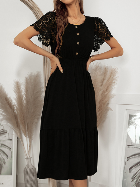 

Elegant Raglan Sleeve Plain Dresses, Black, Casual Dresses