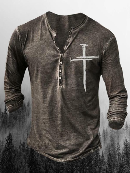 

Henley Casual Long Sleeve Shirts & Tops, Gray, T-shirt