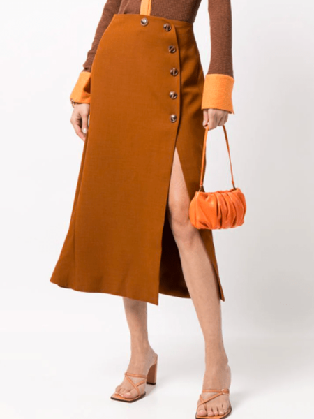 

Spring A LineA Regular Fit Work Formal Date Slit Asymmetric Skirts, Brown, Midi Dresses