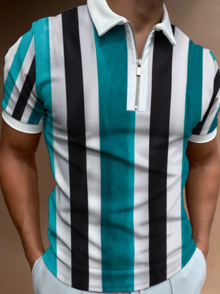 

Mens Polo Shirt Printed Zip up Collar Short Sleeve Casual Golf Shirt, White, Men's t-shirts