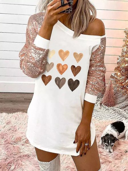 

Party Sequins Guipure Loosen Dresses, White, Casual Dresses