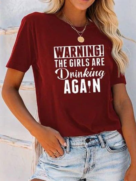 

Casual Letter Print Casual Round Neck Short Sleeve T-Shirts & Tops, Red, Tops