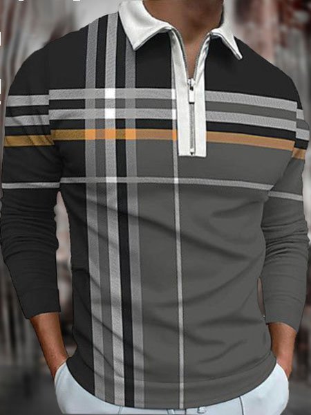 

Men's Striped Casual Long Sleeve POLO Shirt, As picture, polo