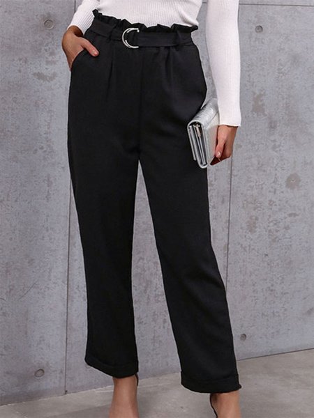 

Solid Color Loose Casual Pants, Black, Pants