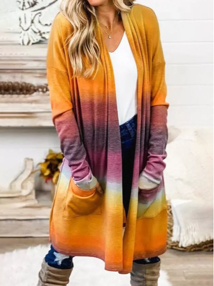 

Casual Ombre Loosen Collarless Outerwear, Multicolor, Coats