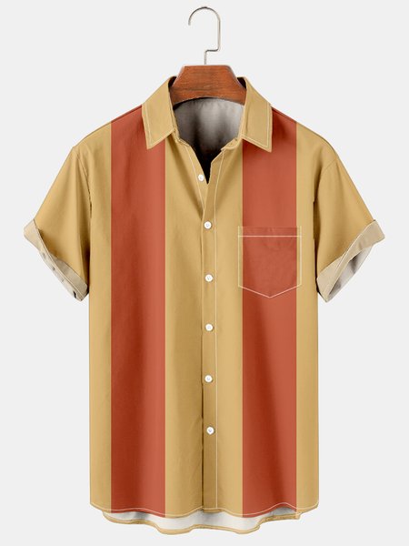 

Vacation Leisure Geometric Color Matching Pattern Hawaiian Style Printed Shirt Top, Yellow, Shirts ＆ Blouse