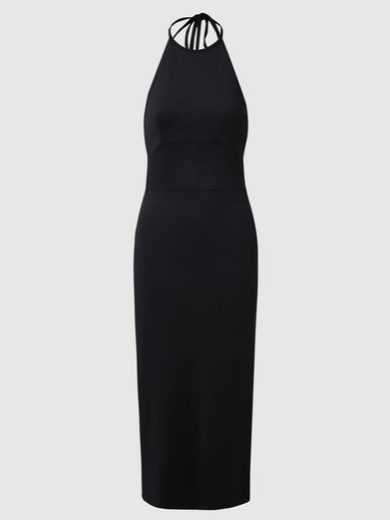 

Elegant Solid Halter Dress, Black, Midi Dresses