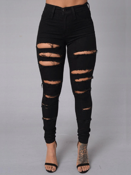 Nostalgic ripped slim-fit denim trousers, Black, Jeans