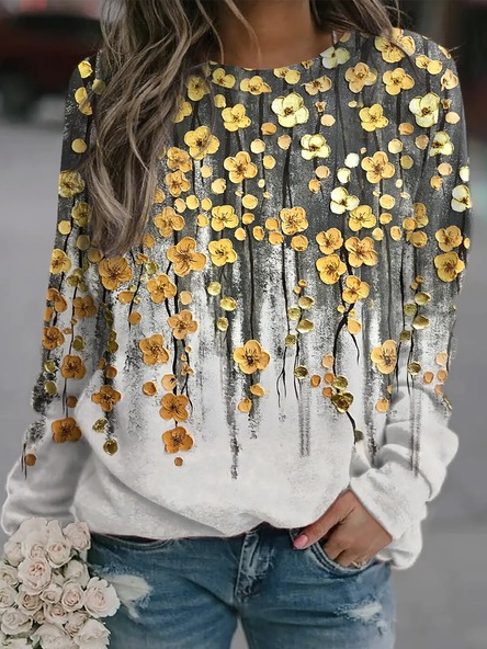 

Loosen Floral Casual Sweatshirt, As picture, Hoodies & Sweatshirts