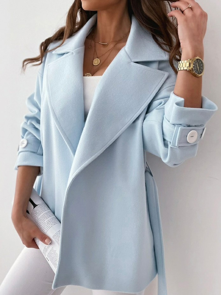 

Long Sleeve Open Front Belted Coat, Blue, Coats