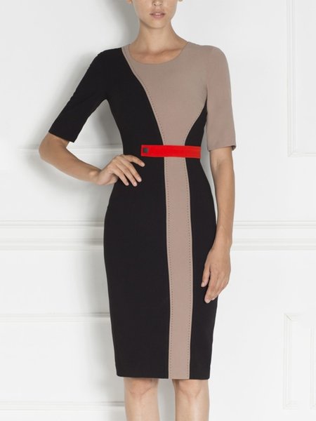 

Solid Simple Short Sleeve Crew Neck Mini Dress, Black-coffee, Midi Dresses