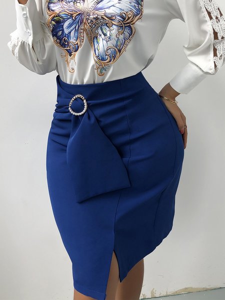 

Lady Skinny Solid Skirt, Blue, Midi Skirts