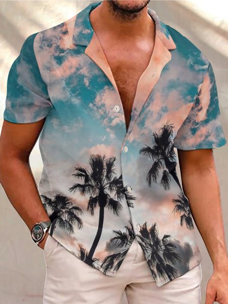 

Mes Coconut Tree Shirt Collar Casual Shirts, As picture, Short Sleeves Shirts
