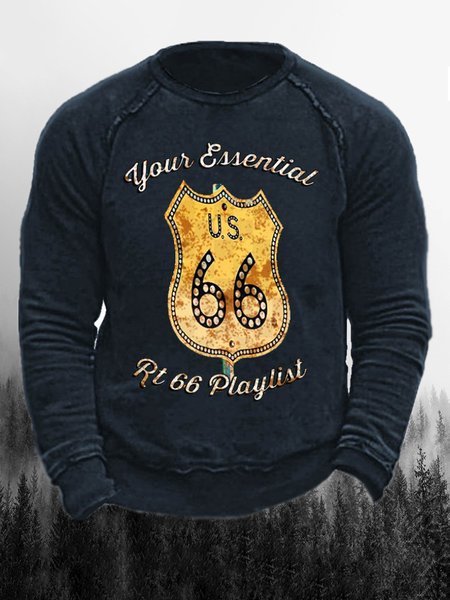 

Route 66 Cultural Elements Graphic Print Round Neck Long Sleeve Sweatshirt, Black, Blouses&Shirts
