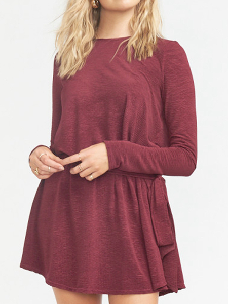 

A-line Daily Plain Knitting Dress, Wine red, Mini Dresses