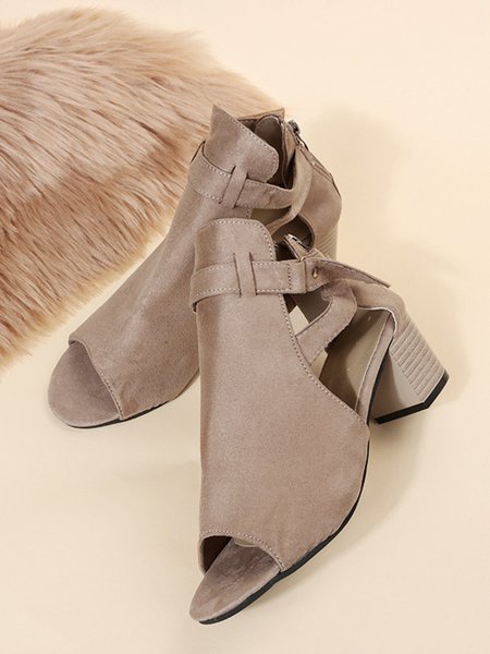 

Faux Suede Retro Casual Fish Mouth Sandals Boots, Khaki, Sandals