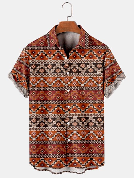 

Leisure Vacation Retro Ethnic Pattern Hawaiian Style Printed Shirt Top, As picture, Men's Floral shirt