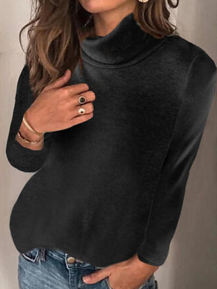 

High Neck Plain Regular Fit Solid Shirts & Tops, Black, Tops