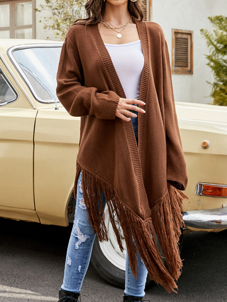 Off Shoulder Loosen Outerwear, Brown, Cardigans