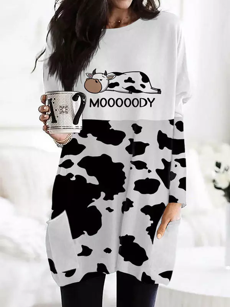 

Long Sleeve Animal Crew Neck Casual Shirts & Tops, White, T-Shirts