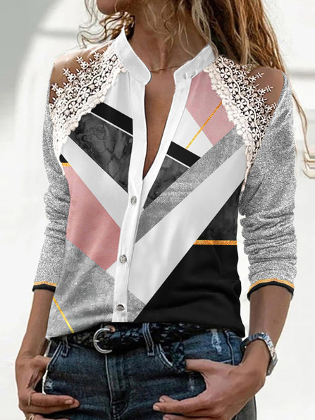 

Lace Casual Regular Fit Shirts & Tops, Pink, Tops
