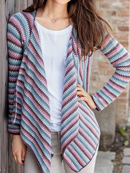 

Plus size Striped Knitted Casual Outerwear, Multicolor, Cardigans