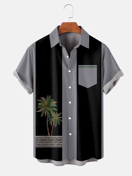 

Palm Tree Graphic Short Sleeve Casual Men's Shirt, Black, Shirts ＆ Blouse