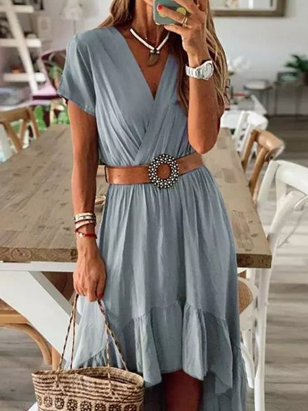 

Ruffled Wrap Asymmetric Maxi Dress, Gray, Mini Dresses