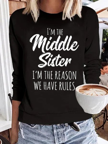

Middle Sister Cotton Blends Crew Neck Sweatshirt, Black, Sweatshirts & Hoodies
