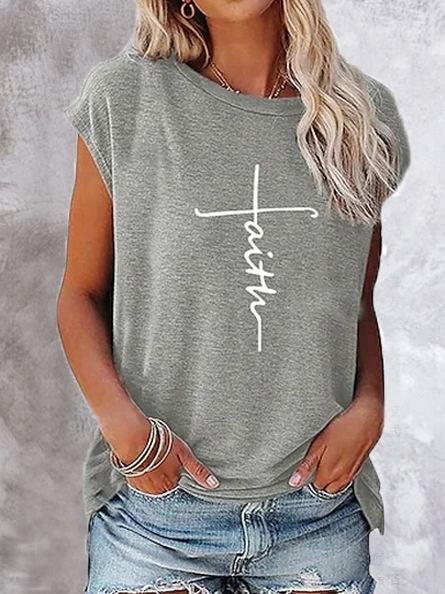 

Letter Cotton Blends Loosen Shirts & Tops, Gray, Tops