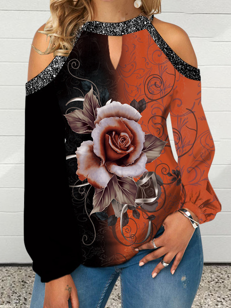 

Floral Off The Shoulder Casual Tops, Orange, Tops