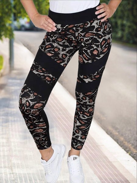 

Casual Leopard Print Butt Lifting High Waist Leggings Pants, Black, Leggings