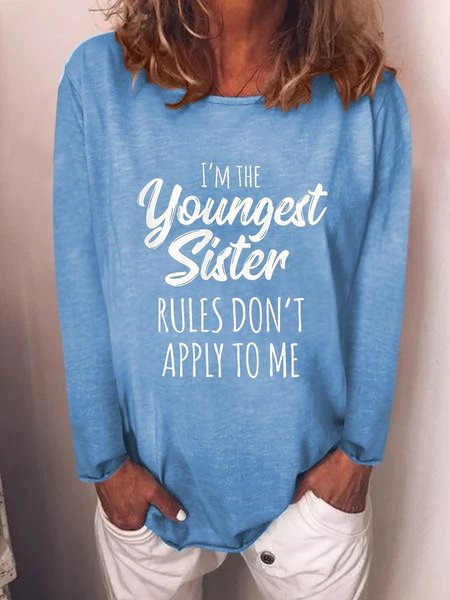 

Youngest Sister Crew Neck Casual Shirts & Tops, Blue, Tops