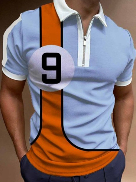 

Mens Printed Zip-up Collar Short Sleeve Golf Polo Shirts, Blue, Polos