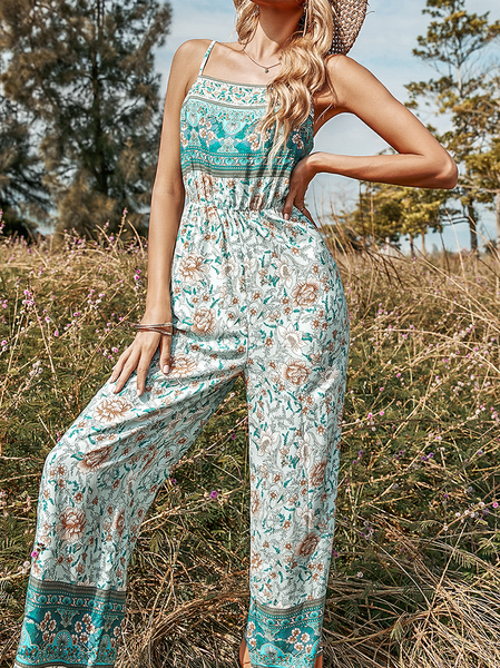 

Boho Loosen Spaghetti Jumpsuit & Romper, Green, Jumpsuits